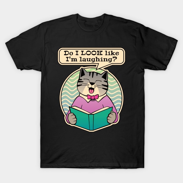 Laughing Cat Reading Book Joke T-Shirt by Sue Cervenka